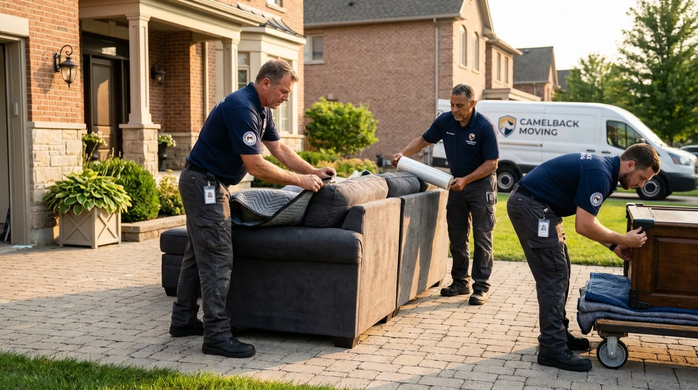 Large estate moving crew wrapping furniture in Clarksburg, MD
