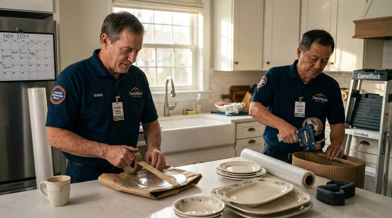 Professional crew packing kitchen dishware in Clarksburg, MD